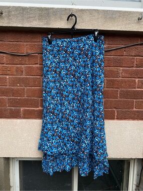 Style & Co. Blue Floral Midi Skirt with Ruffle Hem